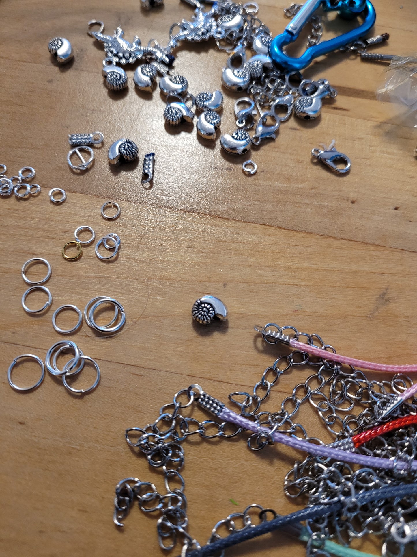 Ammonite Snail Shell tiny cute Metal bead thong necklace