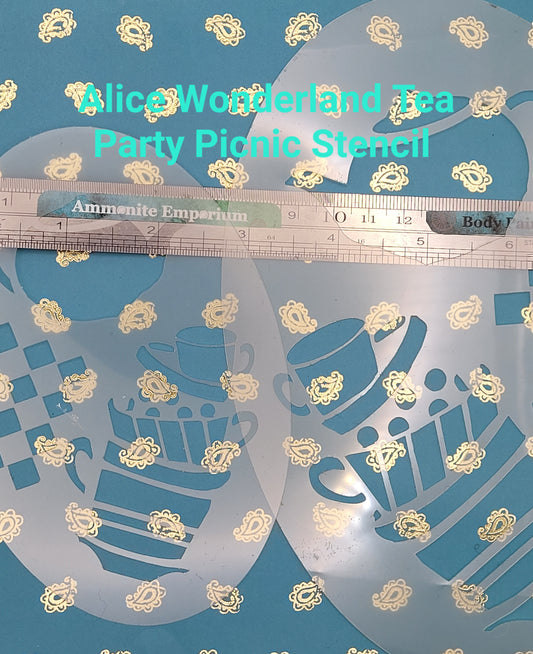 Alice in Wonderland teacup teapot checked tablecloth Stencil face paint bodyart cakecraft