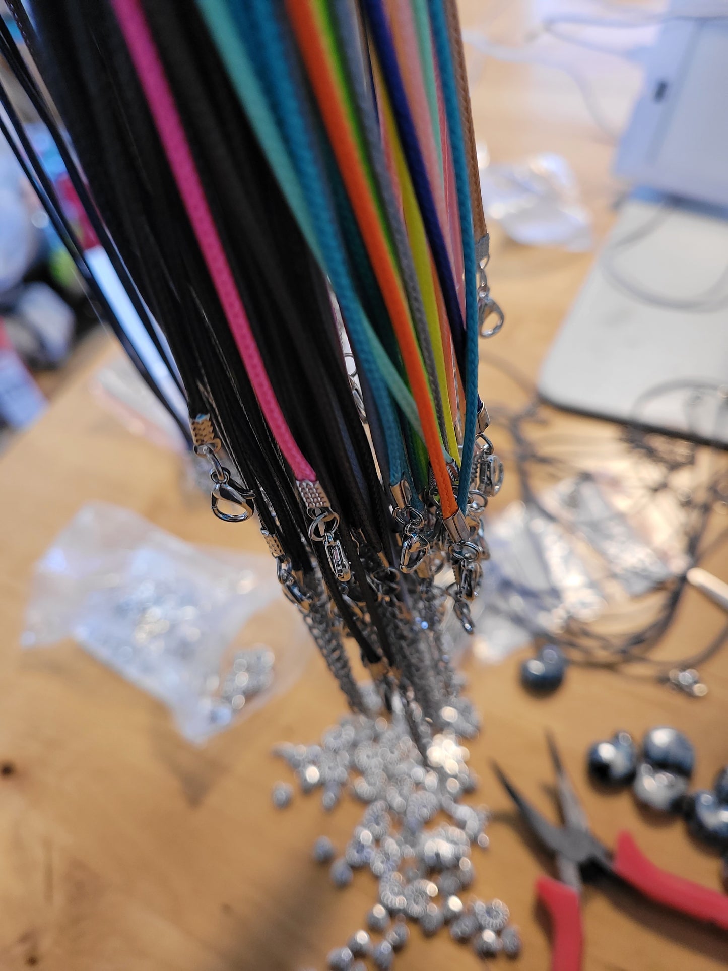 Ammonite Snail Shell tiny cute Metal bead thong necklace