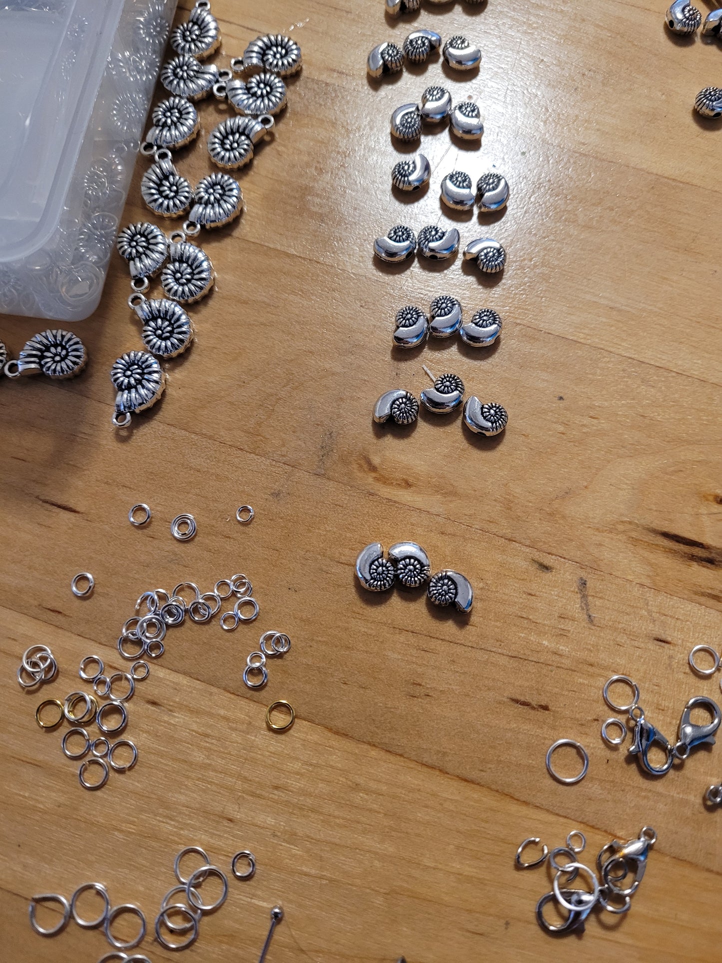 Ammonite Snail Shell tiny cute Metal bead thong necklace