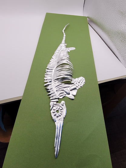 Icthyosaur Aluminium Anning  (Aluminium Fossil Art) 23x8 inch frame