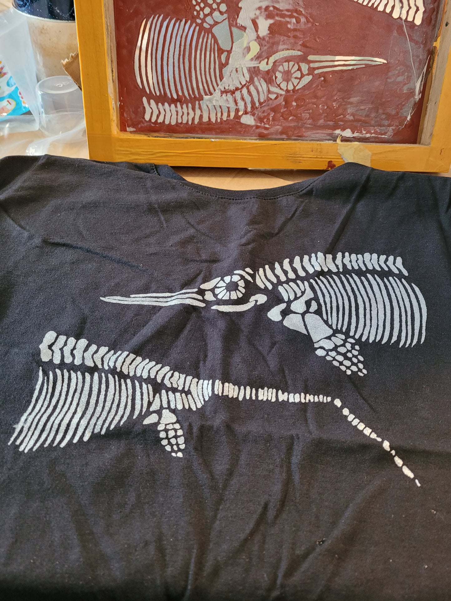 Ammonite Assemblage Hand printed in Gold or Silver on Ladies fit BLACK -T-shirt LIMITED EDITION