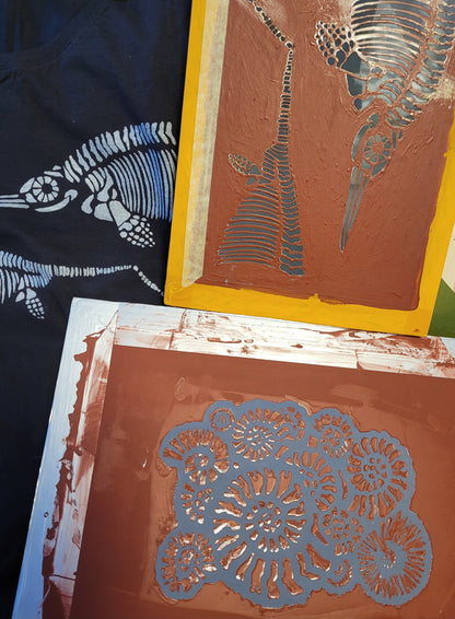 Ammonite Assemblage Hand printed in Gold or Silver on Ladies fit BLACK -T-shirt LIMITED EDITION