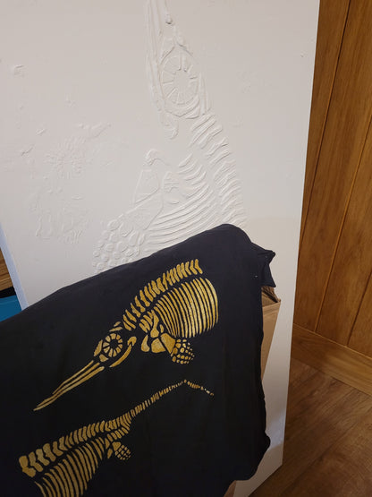 Ammonite Assemblage Hand printed in Gold or Silver on Ladies fit BLACK -T-shirt LIMITED EDITION