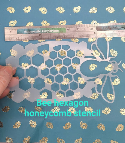 Bee on honeycomb hexagonal Stencil facepaint bodyart cakecraft