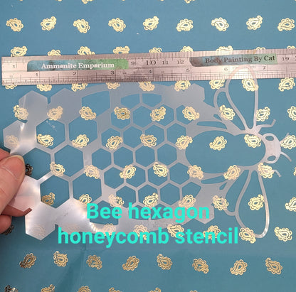Bee on honeycomb hexagonal Stencil facepaint bodyart cakecraft