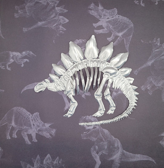 Silvery Stegosaur Skeleton (Aluminium Fossil Art)