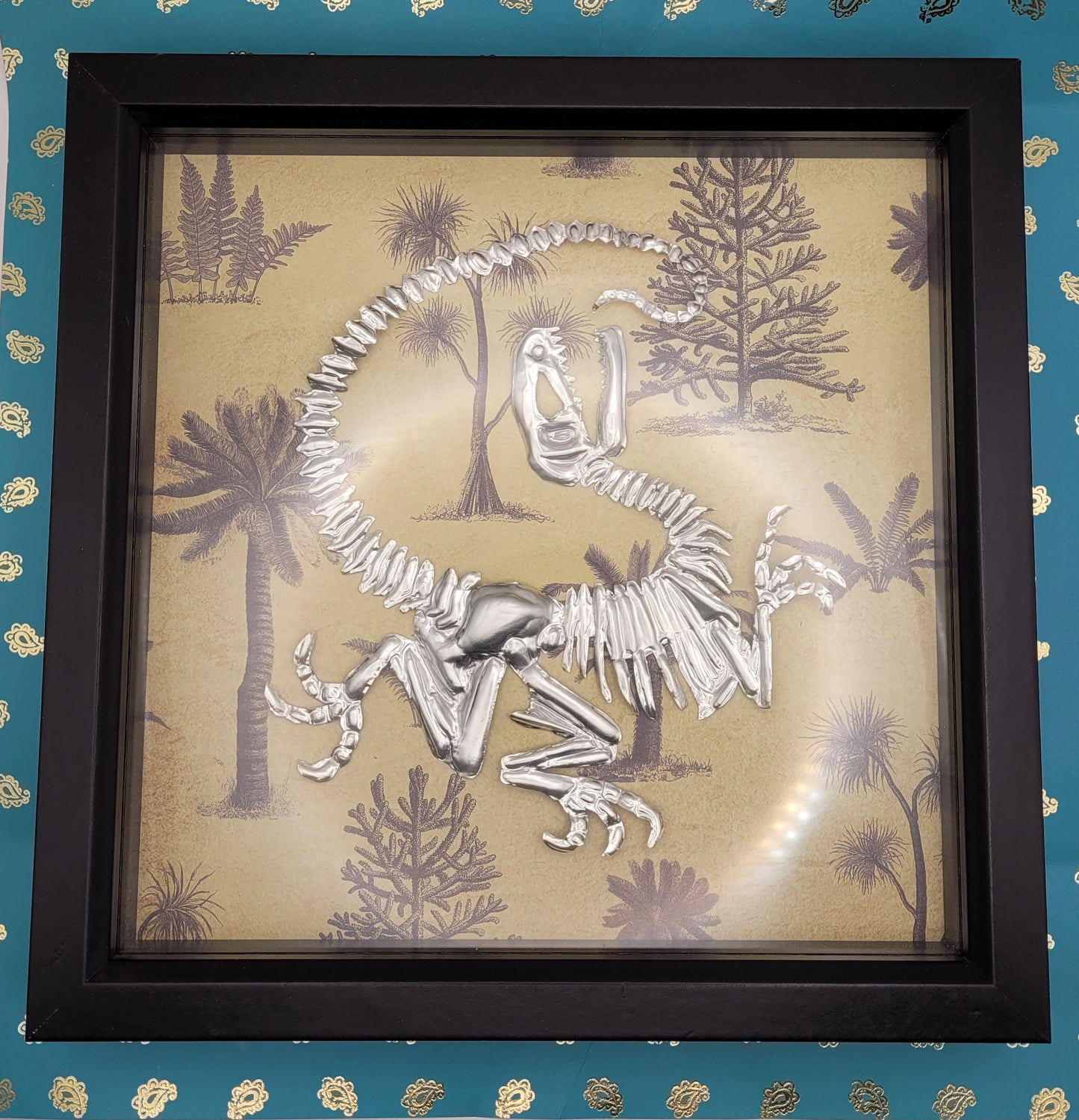 Metal Raptor Dinosaur Skeleton Art (Aluminium Fossil Art)