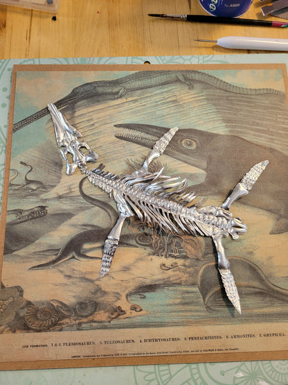 Silvery Sea Rex Pliosaur (Aluminium Marine Reptile Fossil Art)