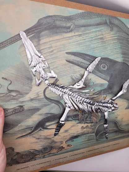 Silvery Sea Rex Pliosaur (Aluminium Marine Reptile Fossil Art)