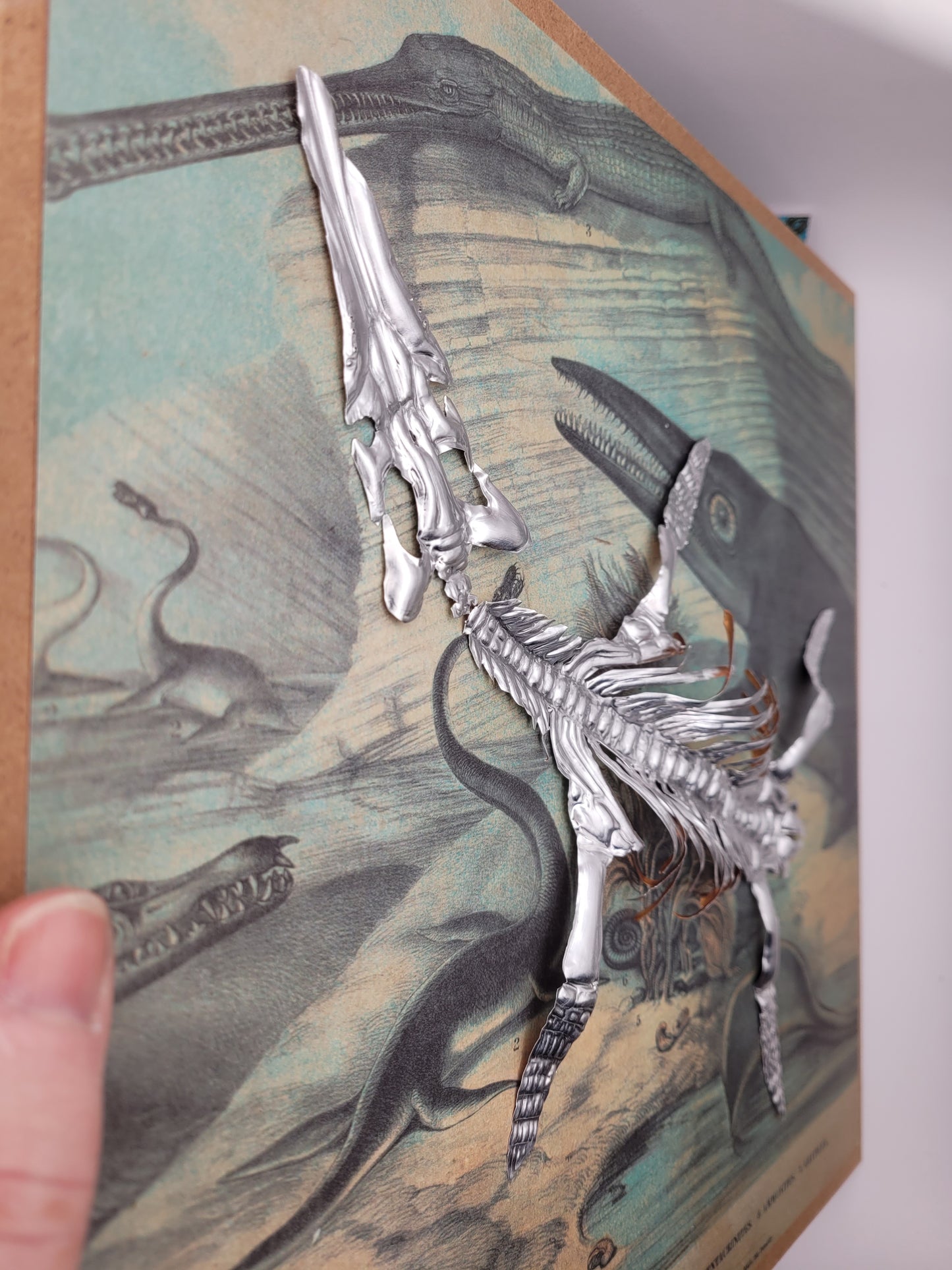 Silvery Sea Rex Pliosaur (Aluminium Marine Reptile Fossil Art)