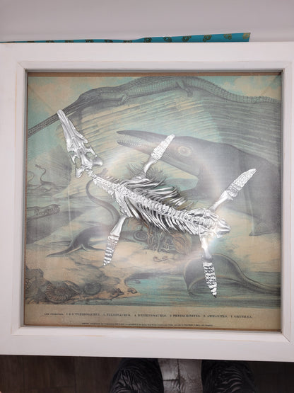 Silvery Sea Rex Pliosaur (Aluminium Marine Reptile Fossil Art)