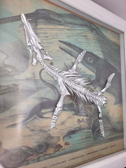 Silvery Sea Rex Pliosaur (Aluminium Marine Reptile Fossil Art)