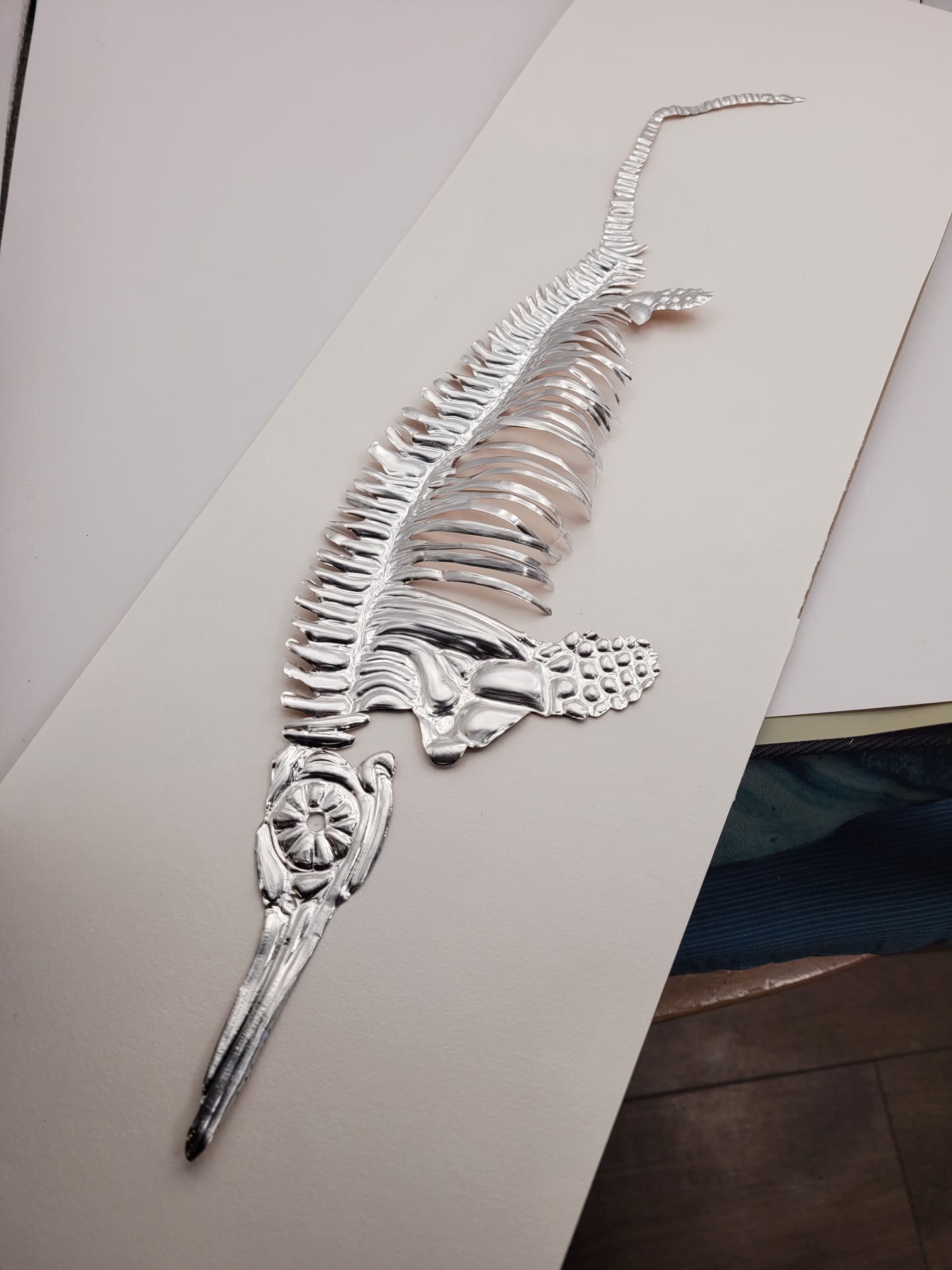 Icthyosaur Aluminium Anning  (Aluminium Fossil Art) 23x8 inch frame