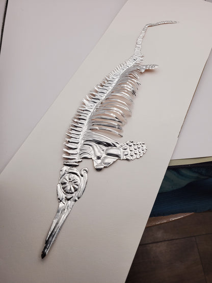 Icthyosaur Aluminium Anning  (Aluminium Fossil Art) 23x8 inch frame