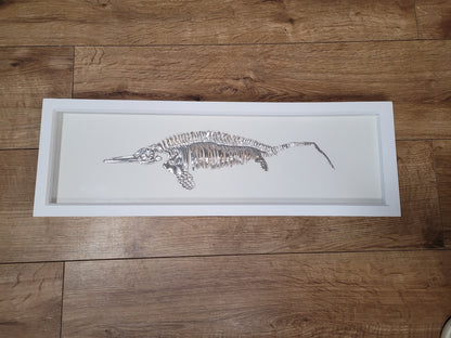 Icthyosaur Aluminium Anning  (Aluminium Fossil Art) 23x8 inch frame
