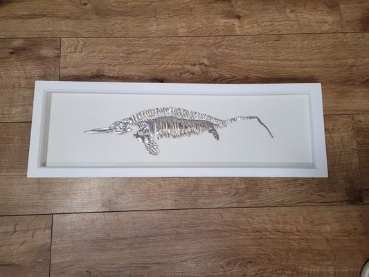 Icthyosaur Aluminium Anning  (Aluminium Fossil Art) 23x8 inch frame