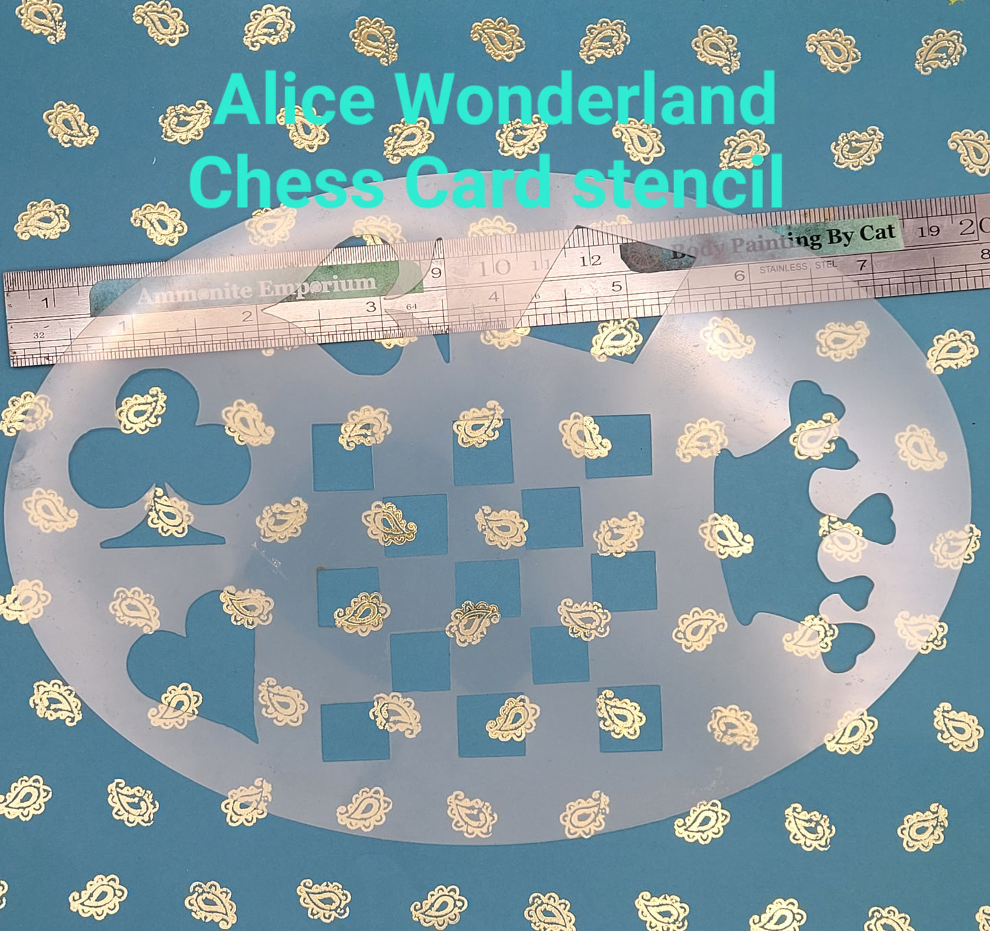 Alice in Wonderland Looking Glass cards chess Stencil face paint bodyart cakecraft