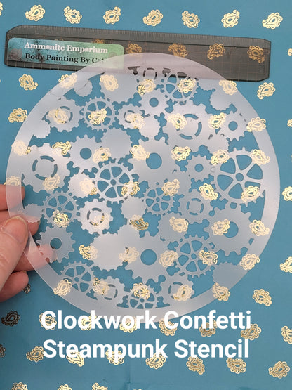 Clockwork Confetti Steampunk Stencil cog airbrush facepaint
