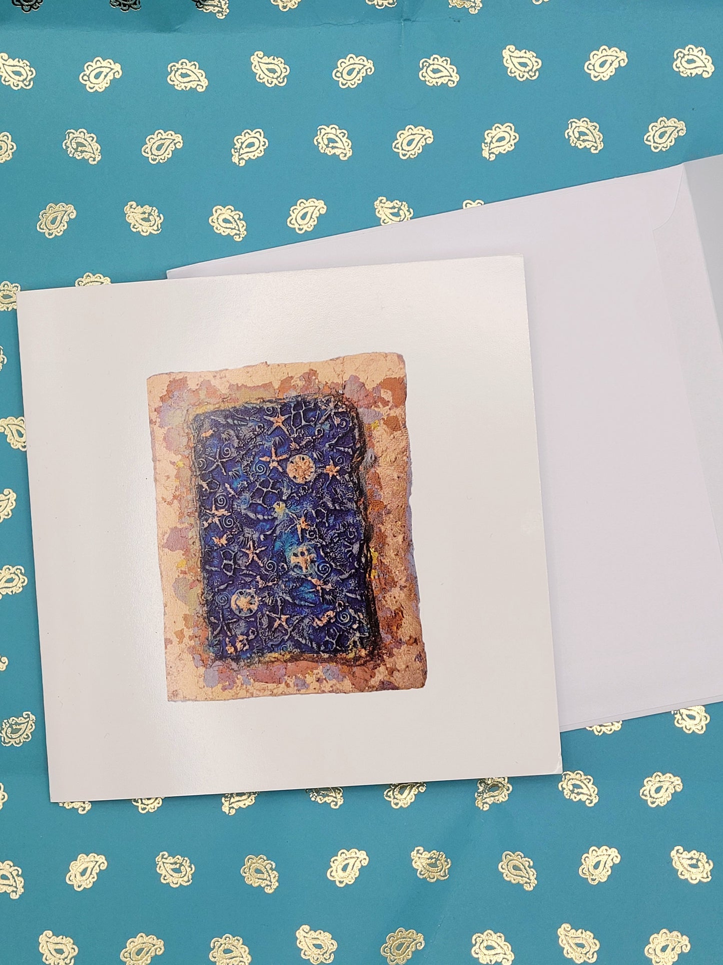 Seafloor Starfish Seahorse Copper Blue Blank Greetings Card