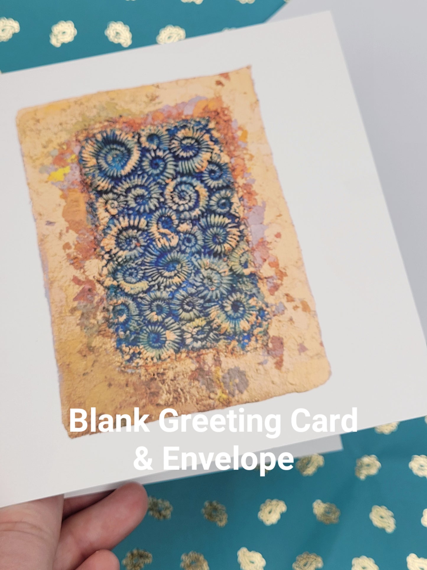 Ammonite Assemblage Copper Blue Greetings Card