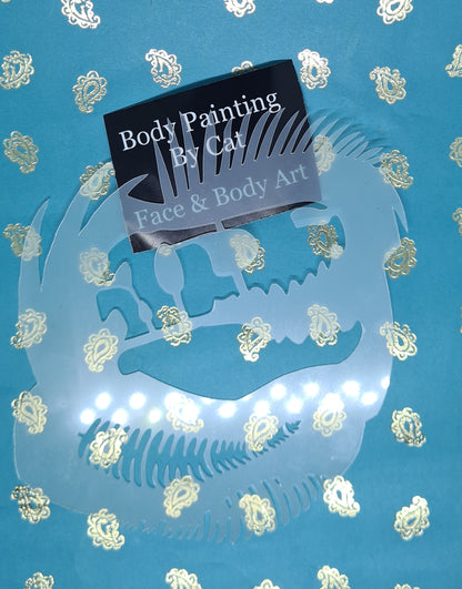 Jurassic Trex raptor dinosaur Fossil fern palm Stencil jungle fossil