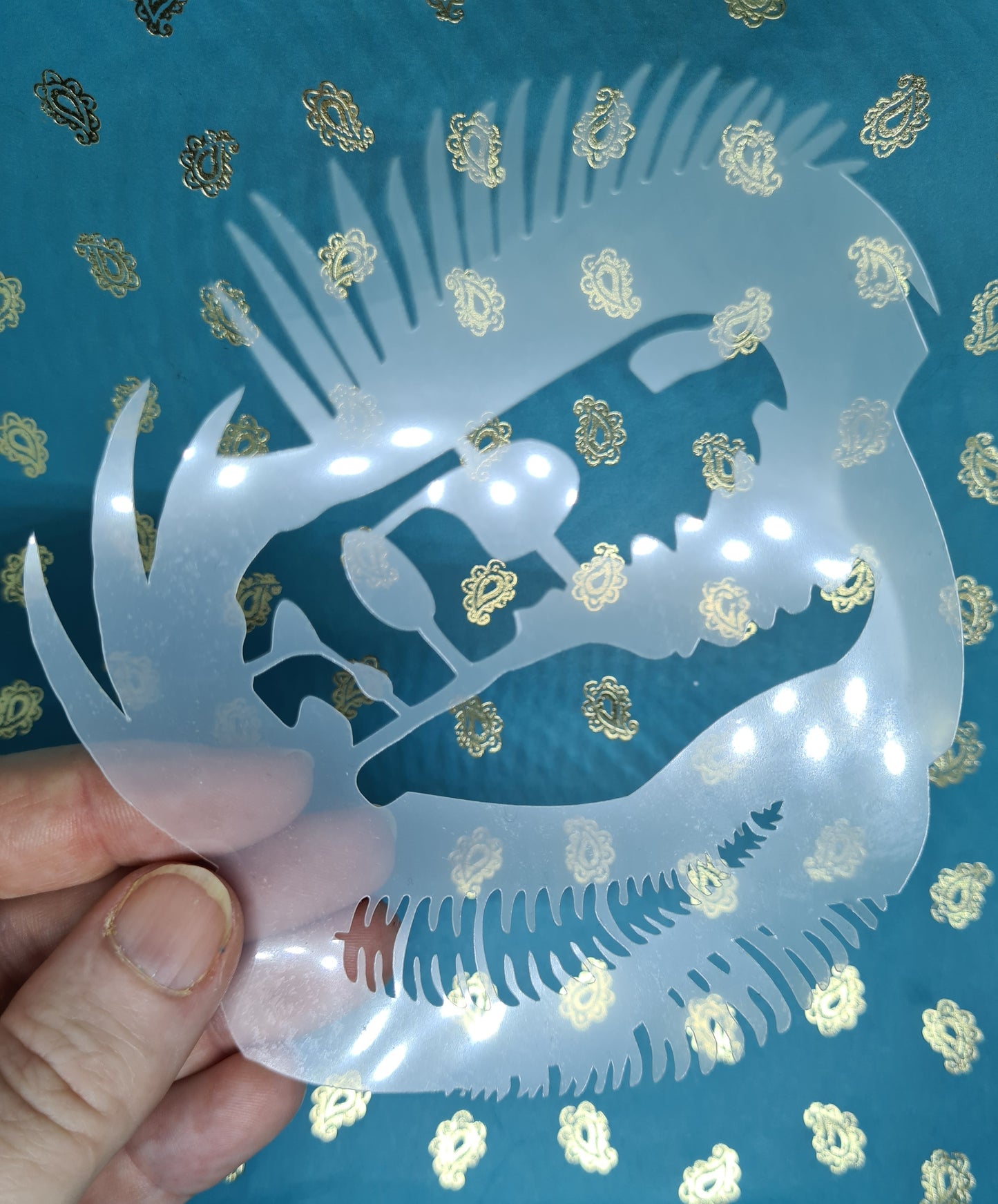 Jurassic Trex raptor dinosaur Fossil fern palm Stencil jungle fossil