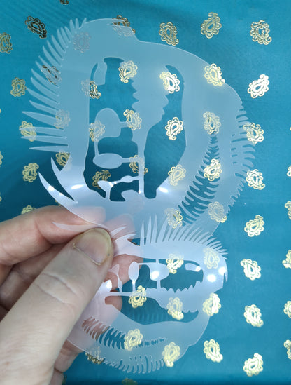 Jurassic Trex raptor dinosaur Fossil fern palm Stencil jungle fossil