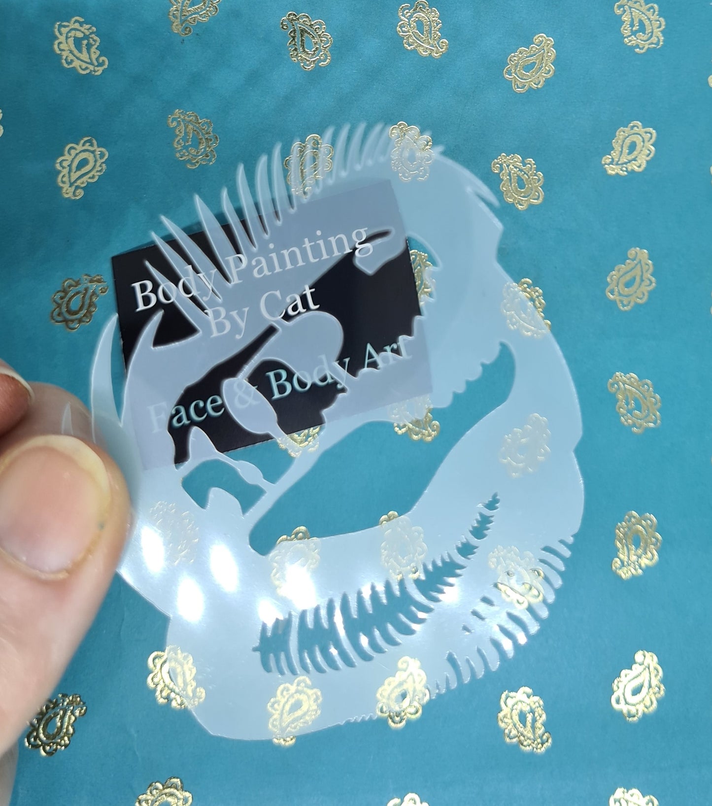 Jurassic Trex raptor dinosaur Fossil fern palm Stencil jungle fossil