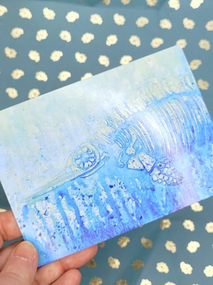 Icthyosaur Smile Mint Blue Teal Postcard Art Card