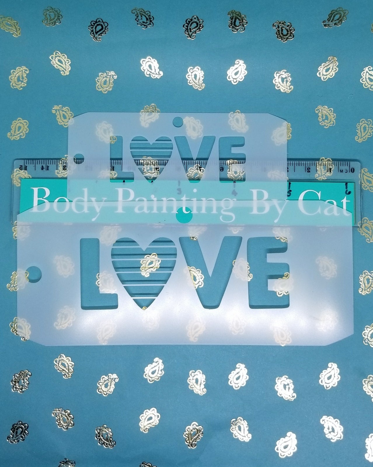 LOVE w heart PRIDE flag LGBTO Stencil print face paint body art