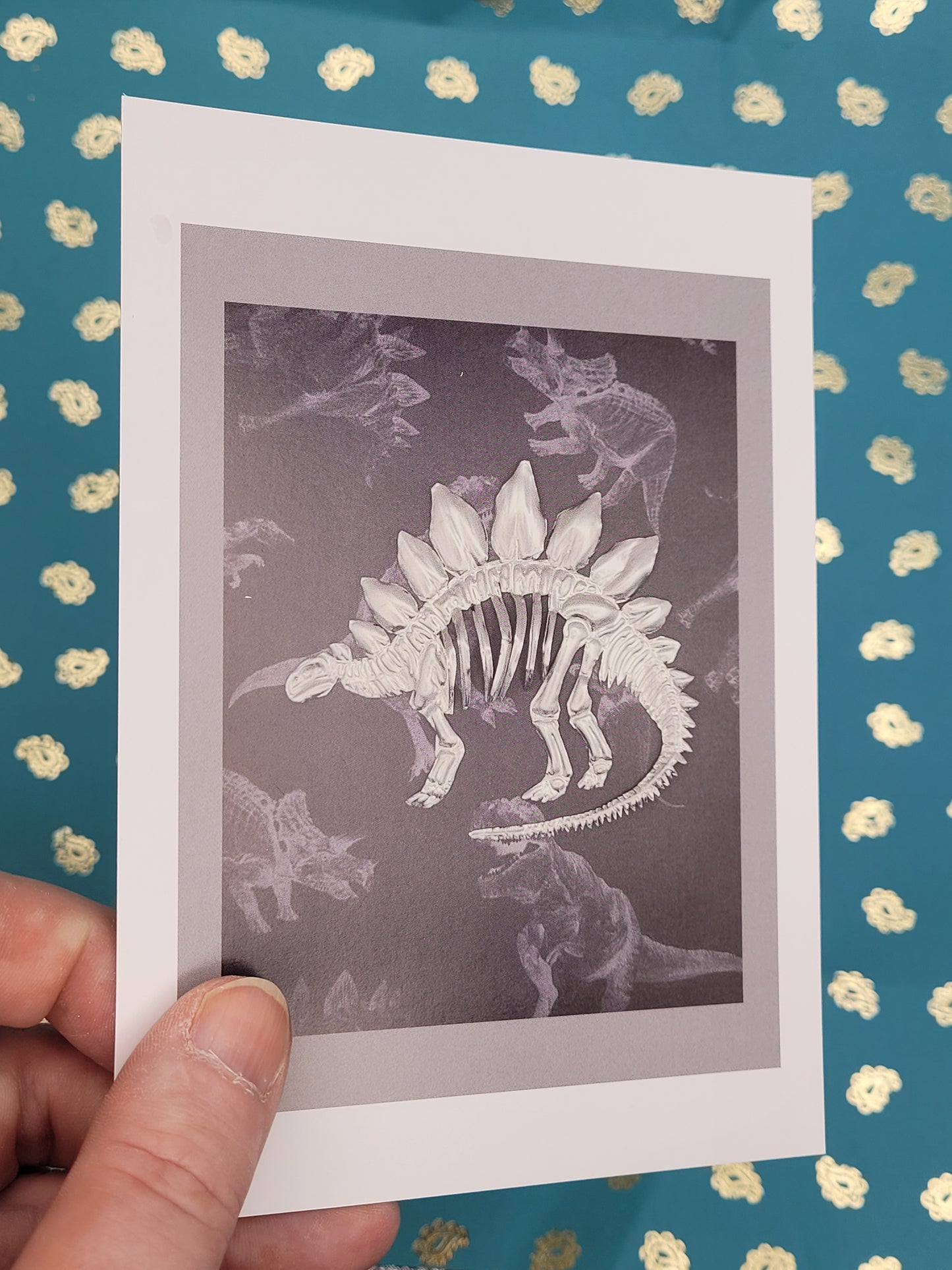 Silver Stegosaur Aluminium Postcard Art Card
