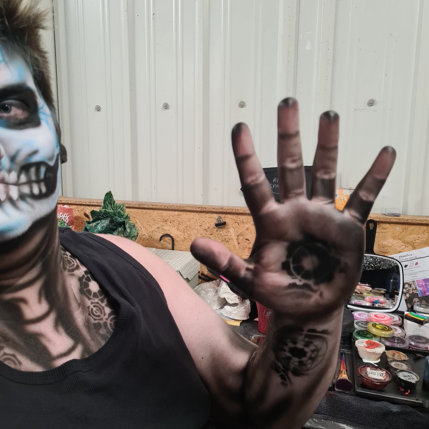 Sarah's Steampunk Gears mechanical Stencil airbrush bodyart