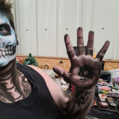 Sarah's Steampunk Gears mechanical Stencil airbrush bodyart