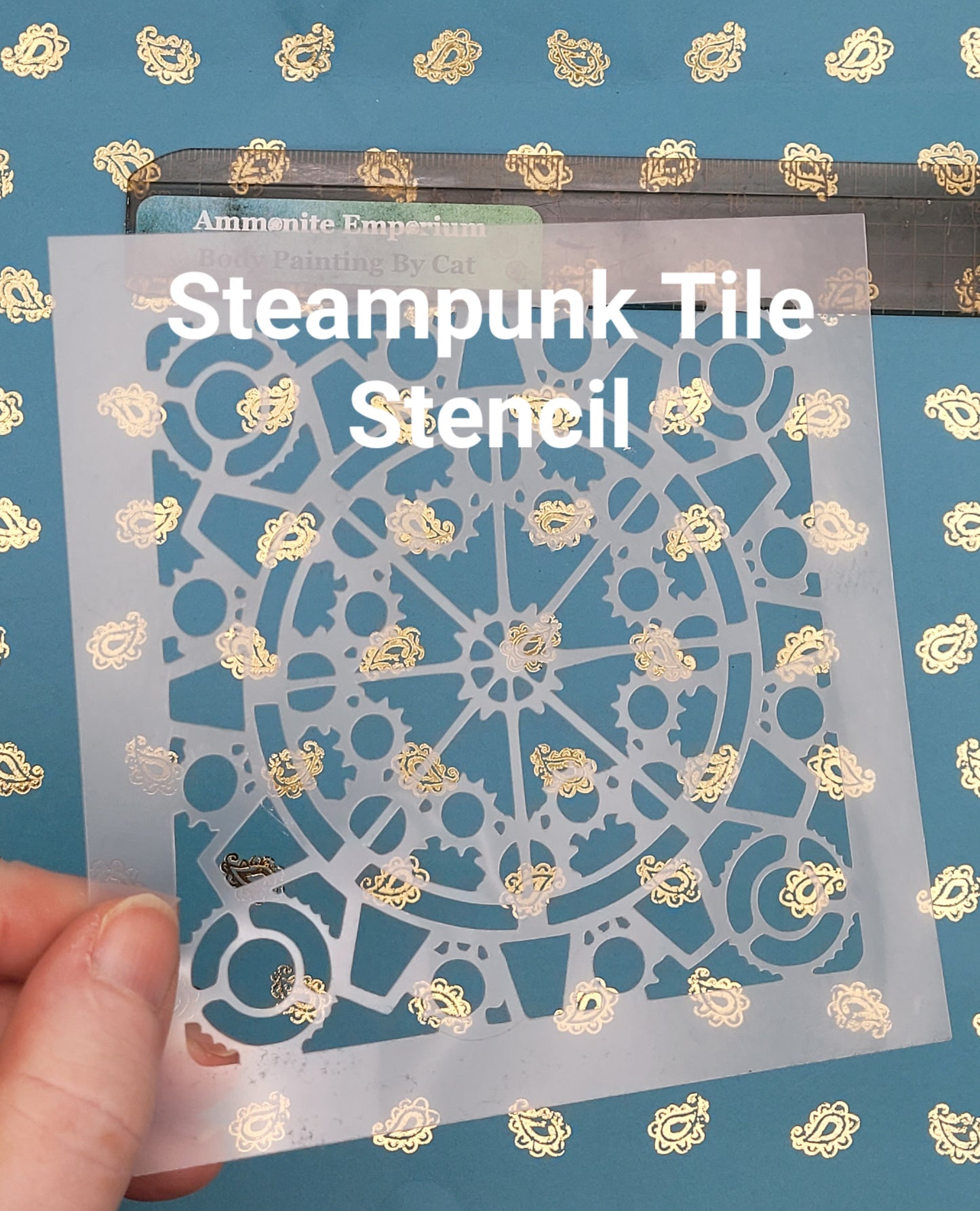 Steampunk mechanical moroccan tile Stencil cog clock