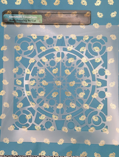 Steampunk mechanical moroccan tile Stencil cog clock