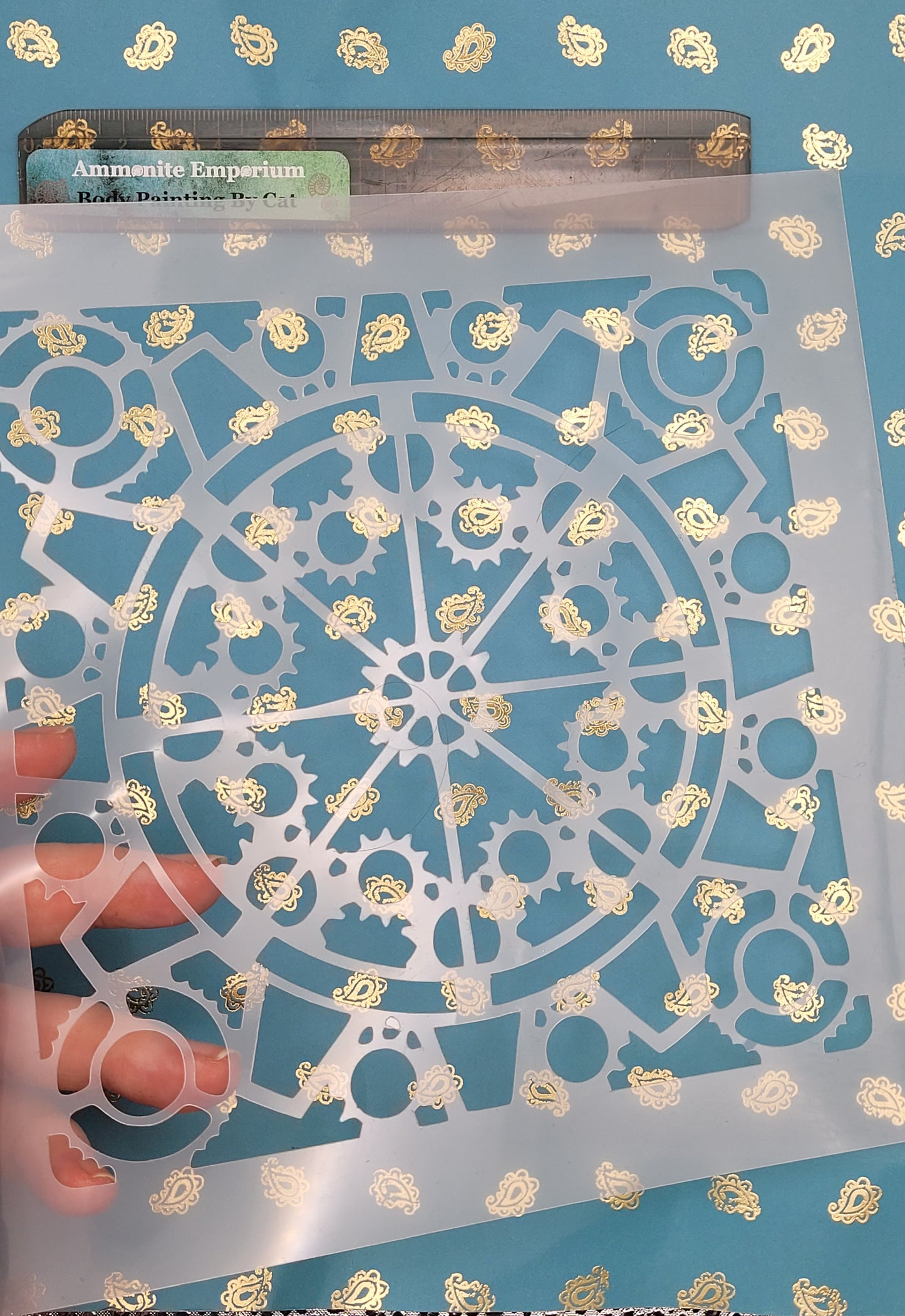 Steampunk mechanical moroccan tile Stencil cog clock