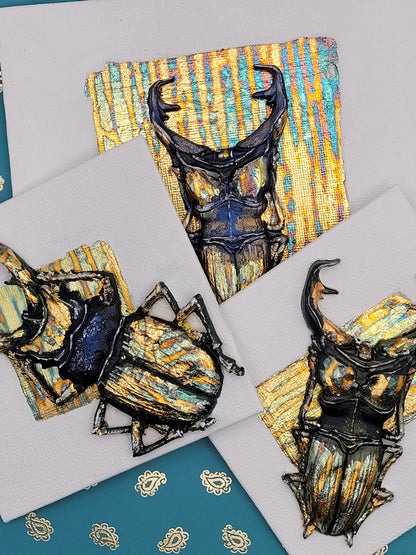 Iridescent Insects (Metallic Gold Foil 3d Art) Decor Art