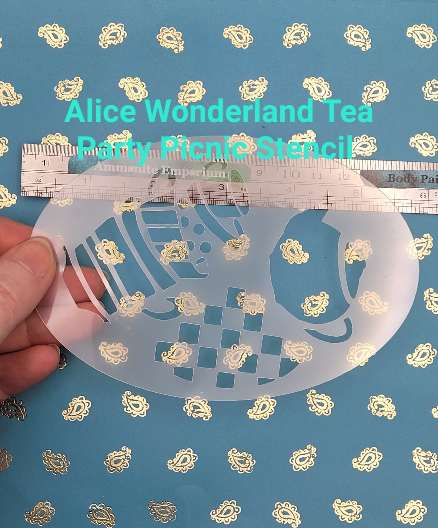 Alice in Wonderland teacup teapot checked tablecloth Stencil face paint bodyart cakecraft