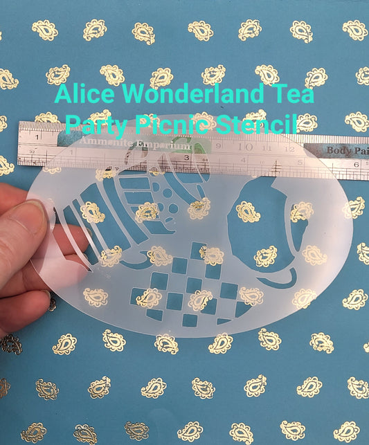 Alice in Wonderland teacup teapot checked tablecloth Stencil face paint bodyart cakecraft