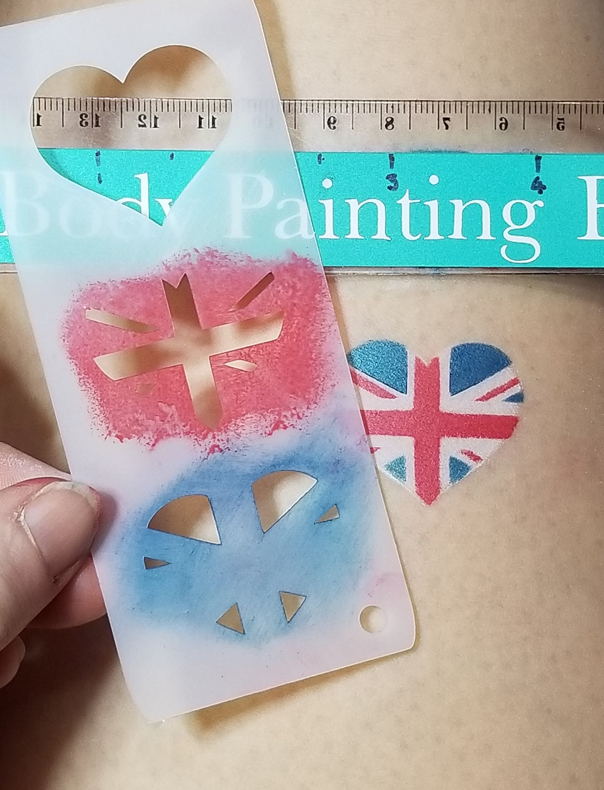 HEART GB FLAG Union Jack stencil facepaint bodyart decor airbrush