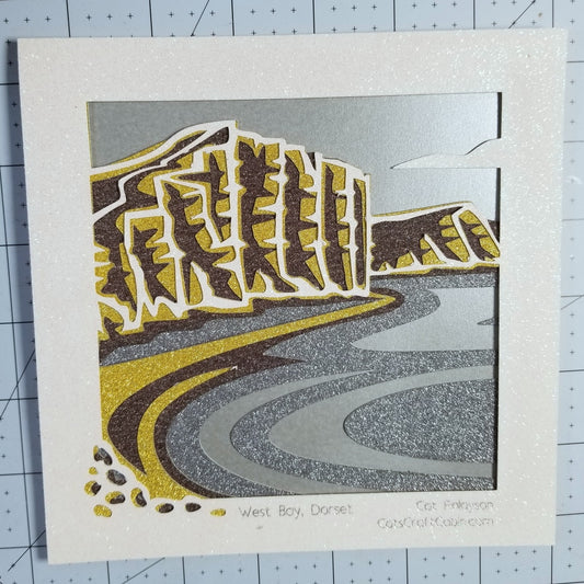 BRIDPORT GOLDEN CAP WEST BAY cliffs Papercut Multi Layer Landscape Art Dorset Landmark