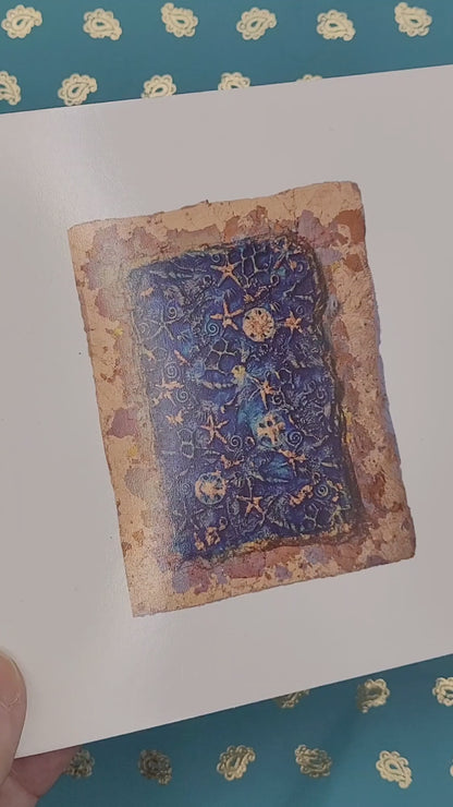 Seafloor Starfish Seahorse Copper Blue Blank Greetings Card