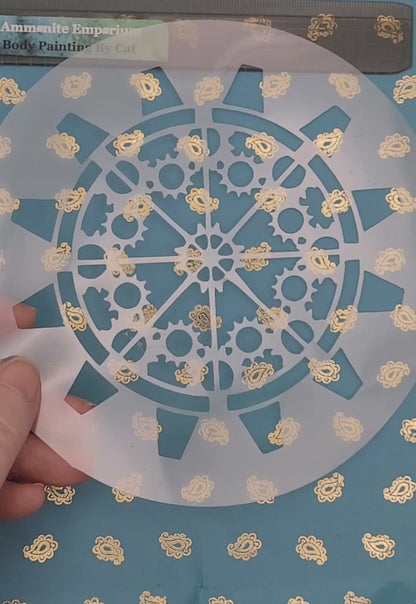 Steampunk cog clock mechanical Stencil face paint airbrush