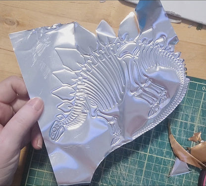 Silvery Stegosaur Skeleton (Aluminium Fossil Art)